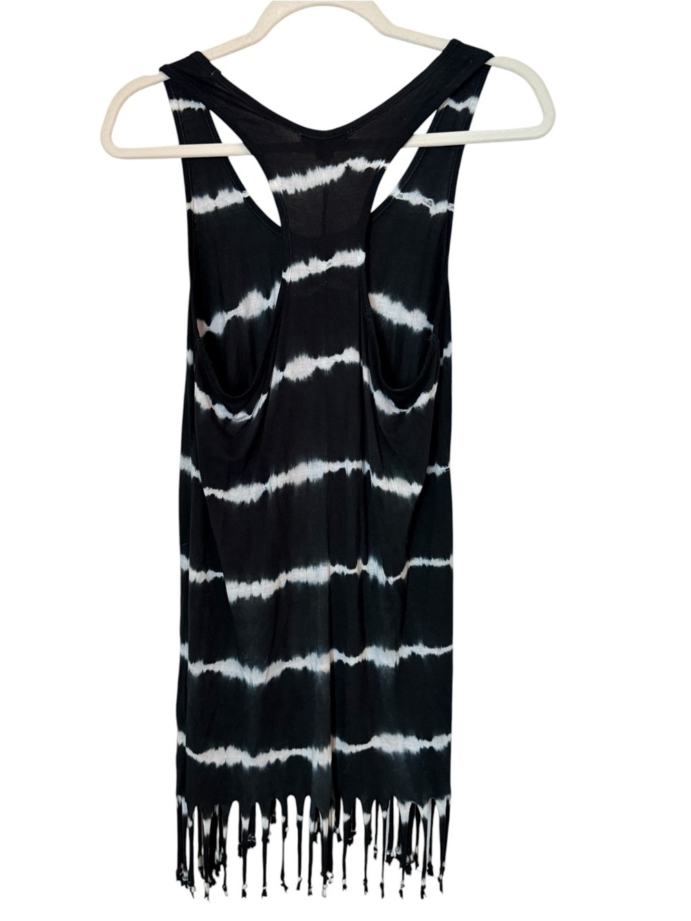 Raviya Black White Tie Dye Fringe Tank Dress Coverup Size Large - Picture 3 of 8